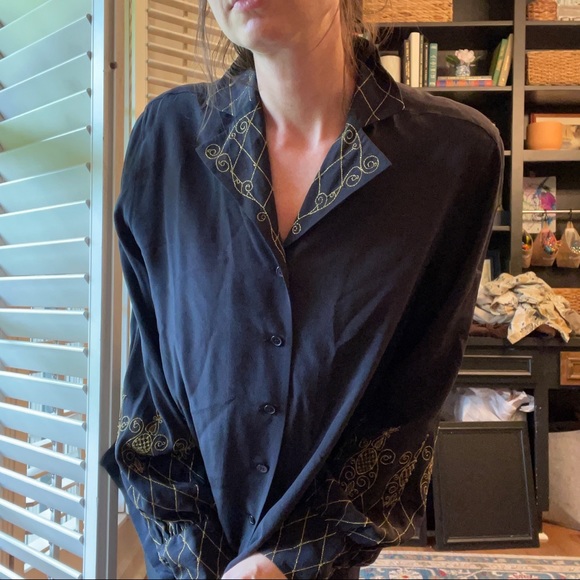 Vintage Diane von Furstenberg Silk Embroidered Blouse DVF - Picture 5 of 7